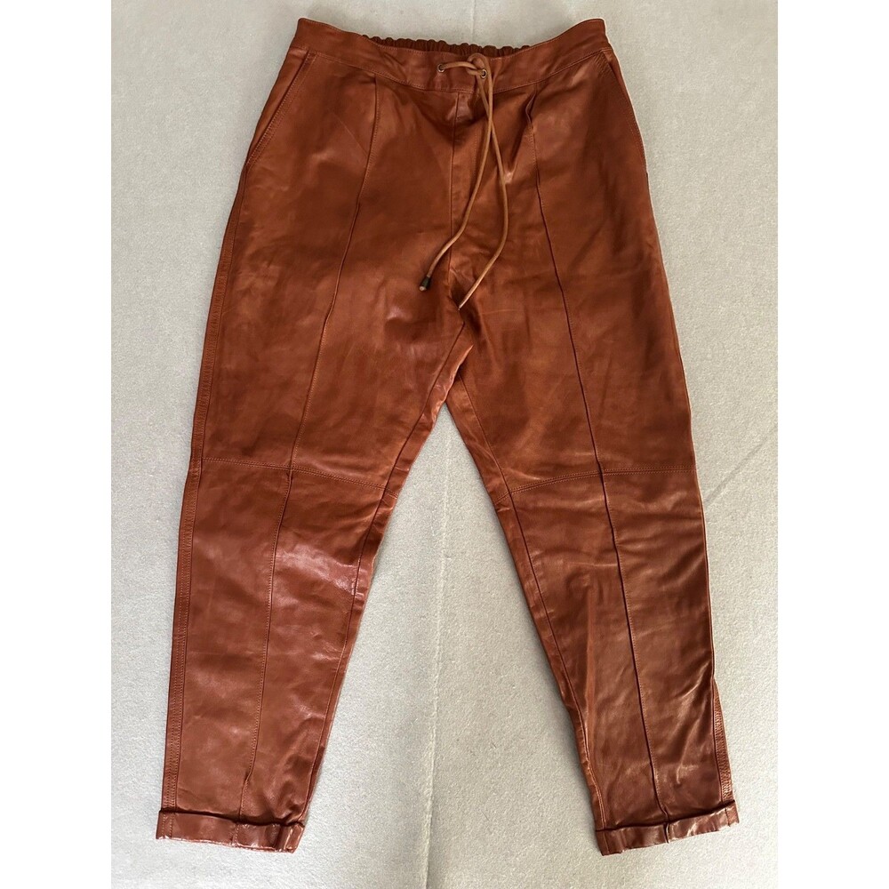 Mes Demoiselles Paris Dax Lambskin Leather Pants Sz 42 Womens Cognac Brown Trous